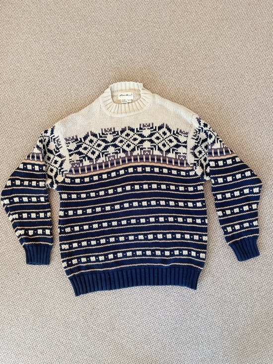Eddie Bauer Other - Vintage Eddie Bauer Men’s Fair Isle Nordic Cotton Sweater Navy Cream Size Medium